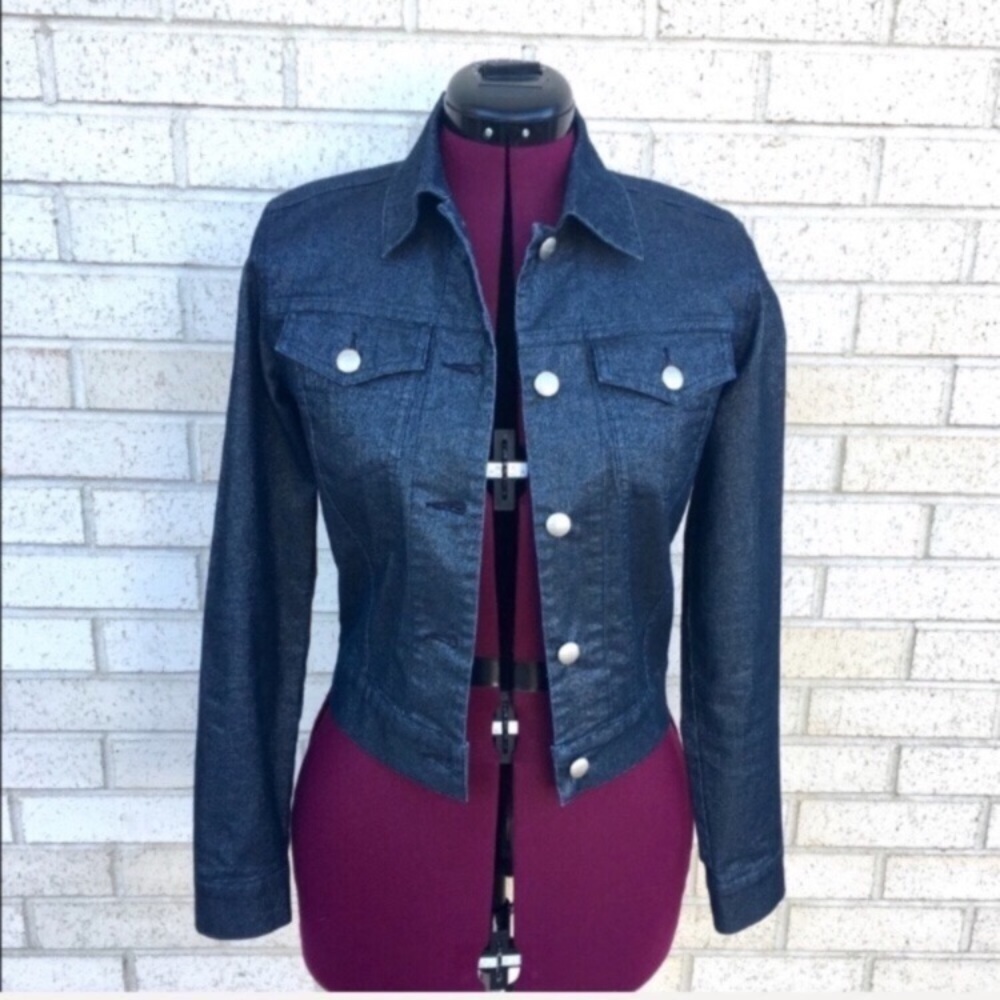 Halogen Sparkly Blue Jean Jacket Shimmery Coat Size XS